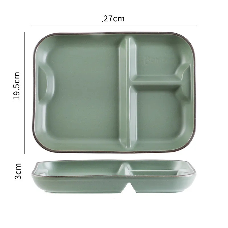 Scandinavian Ins Style Ceramic Tableware - Dark Green Compartment Plate