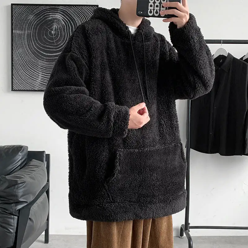 Men's Hooded Solid Color Casual Wool Fleece Jacket