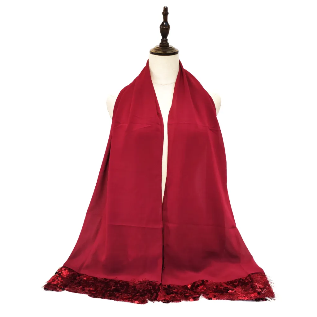 Chiffon Patchwork Solid Color Scarf - Red
