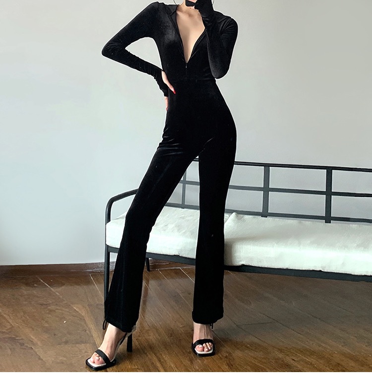 Title 7, Dames nauwsluitende fluwelen jumpsuit met capuchon