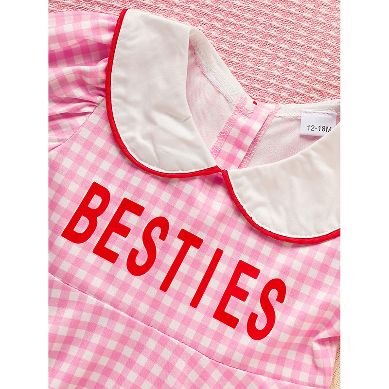 Sweet Baby Toddler Girl's Short Sleeve Letter Heart Print Doll Collar Dress With Matching Headband — view 2
