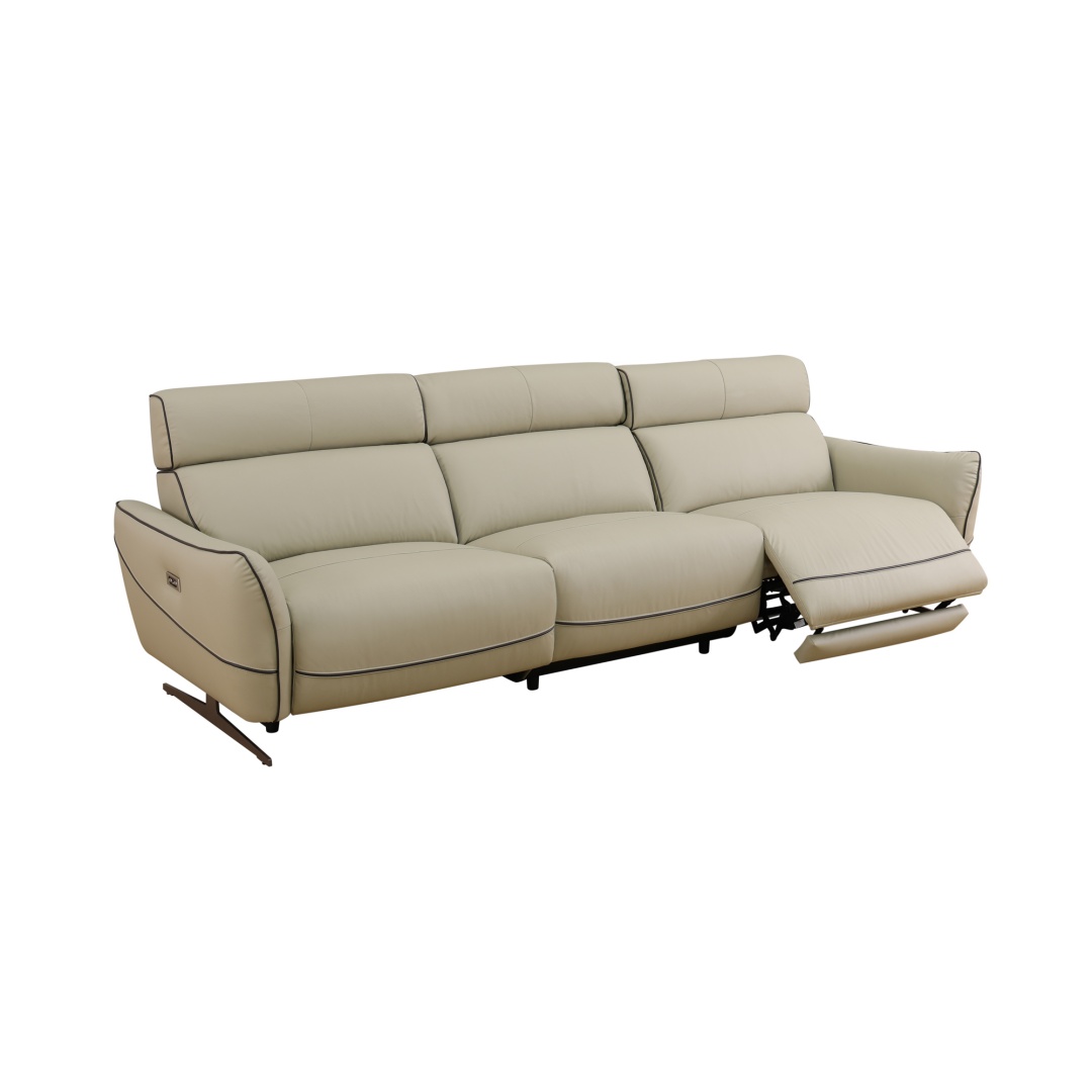 Pickup Only--Beige Top Grain Leather And PVC 3-Piece Living Room Recliner Sofa Set