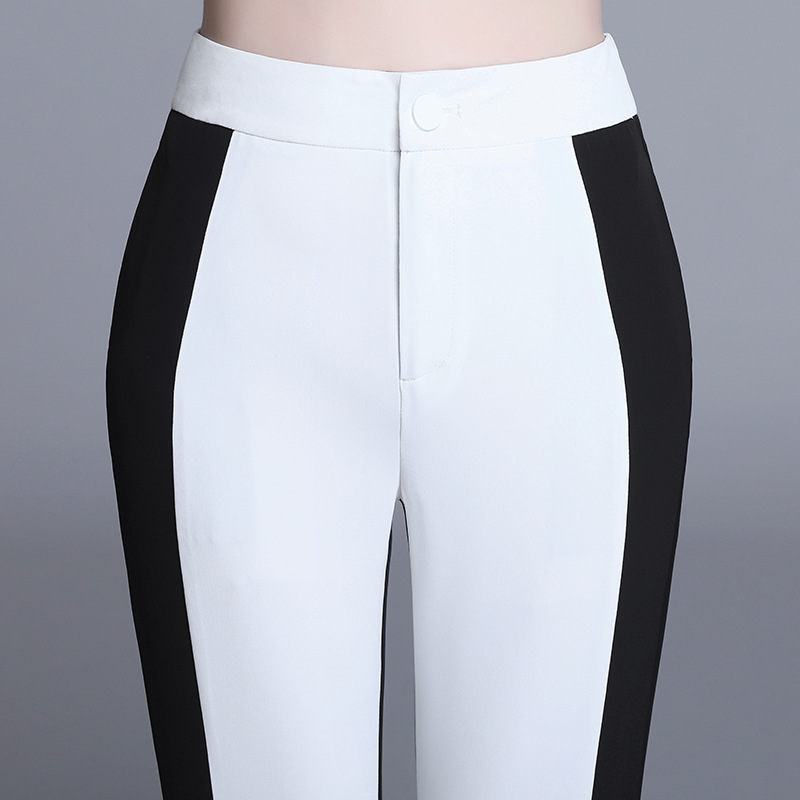 Women's Casual High-waist Chiffon Black And White Stitching Straight-leg Trousers