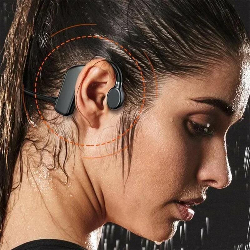 Waterproof Bone Conduction Headphones with Mic. Revolutionary Bone Conduction Technology with Mic: Enjoy your favorite tunes and make calls without blocking your ears with our Bone Conduction Headphones. This innovative technology delivers sound through y