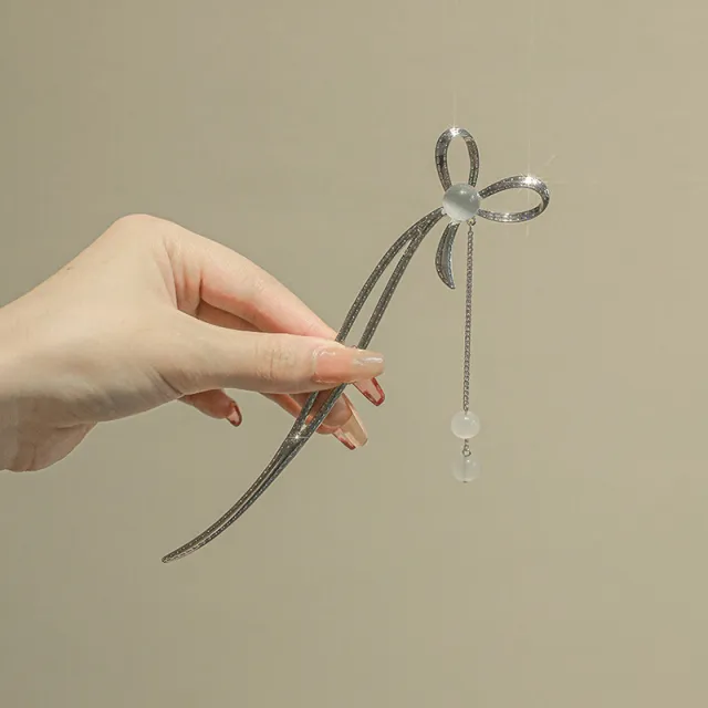 Bow Hairpin Simple Modern Crystal Silver - Shop at LoveMi