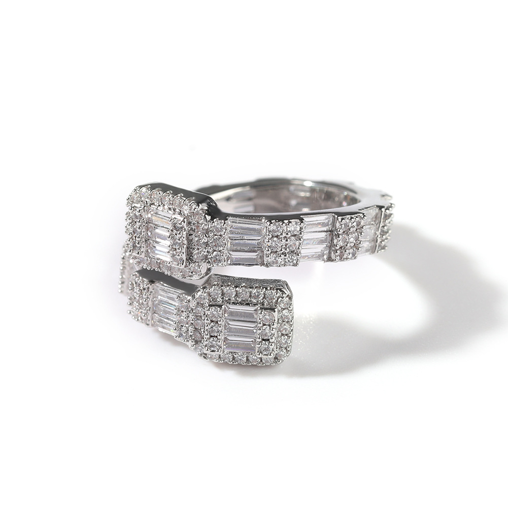 18K Gold Electroplated Copper Micropaved T-Cubic Zirconia Ring