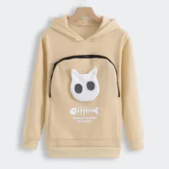 Cat Lovers Hoodie Kangaroo Dog Pet Paw Pullove - Beige - View 1