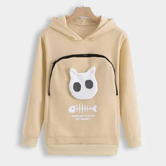 Cat Lovers Hoodie Kangaroo Dog Pet Paw Pullove - Beige