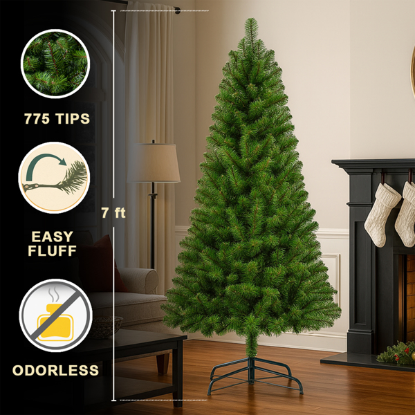 7FT Unlit Artificial Christmas Tree with 775 Tips, Full PVC Branches, Classic Green Holiday Tree with Sturdy Metal Stand for Indoor Home Decoration -13