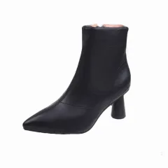 Women's All Match Chunky Heel Ankle Boots Pointed Toe High Heel - Black - View 1