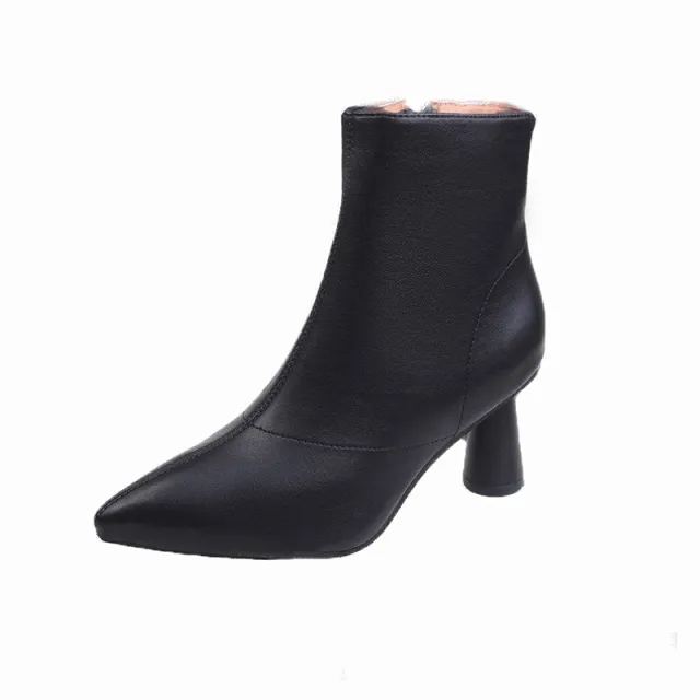 Women's All Match Chunky Heel Ankle Boots Pointed Toe High Heel Black - Shop at LoveMi