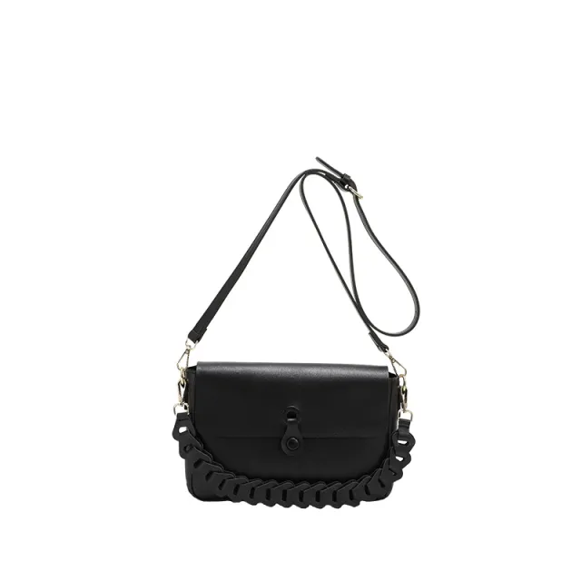 Women Shoulder Bags Woven Chain Bag Pu Leather Handbag Black - Shop at LoveMi