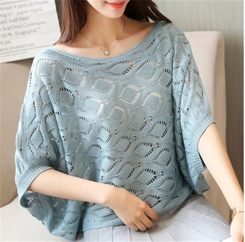 Title 3, Womens Pullover T-shirt Loose Openwork Knitted...