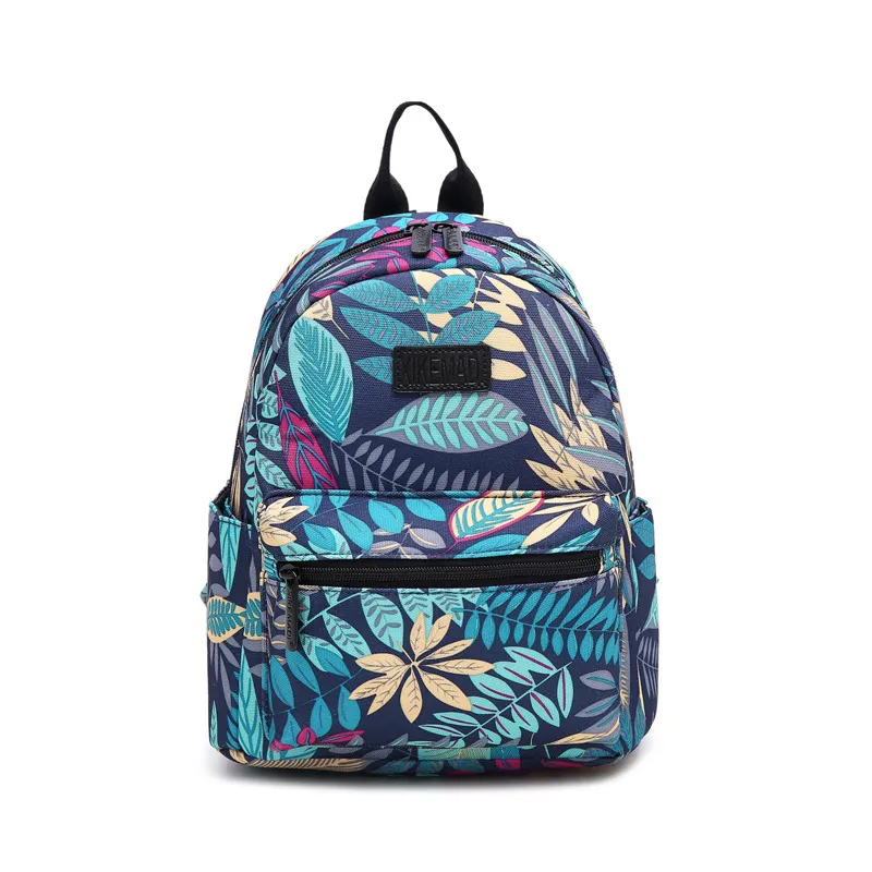 Printed Nylon Backpack Waterproof Student School Bag - Blue