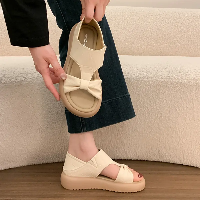 Women Minimalist Twisted Front Knot T-Strap Platform Slide Sandals Matching Casual Daily