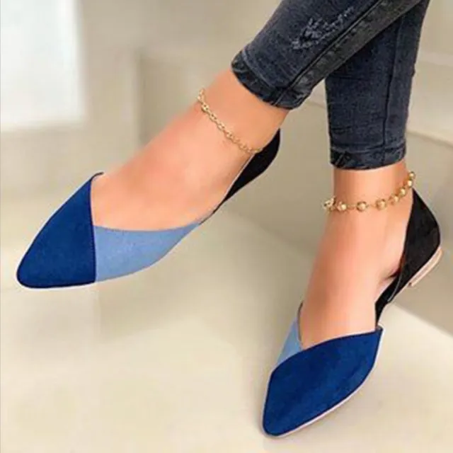 Single Shoes Women's Autumn Pointed Toe Flat Flat Shoes With One Pedal Blue - Shop at LoveMi