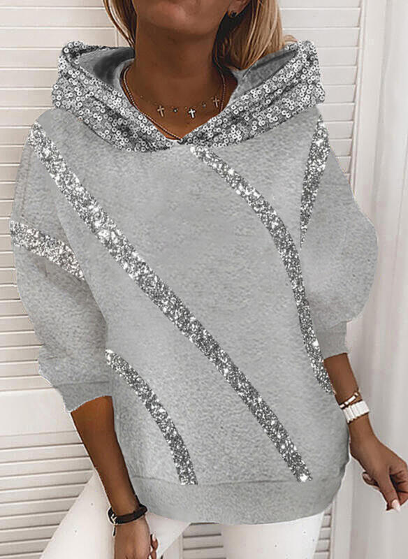 Title 4, Sequins printed loose hooded sweater women