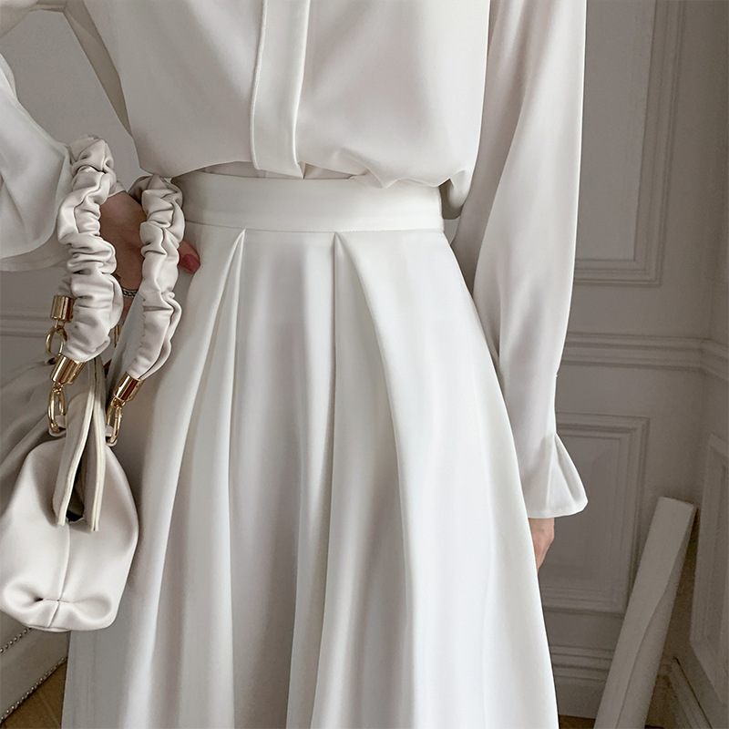 Slim Thin Top Skirt Suit Simple Pearlescent Satin Women's