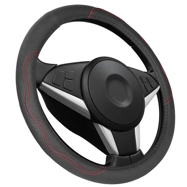 Steering Wheel Cover 14.5in-15in Diameter Universal Fiber Leather Car