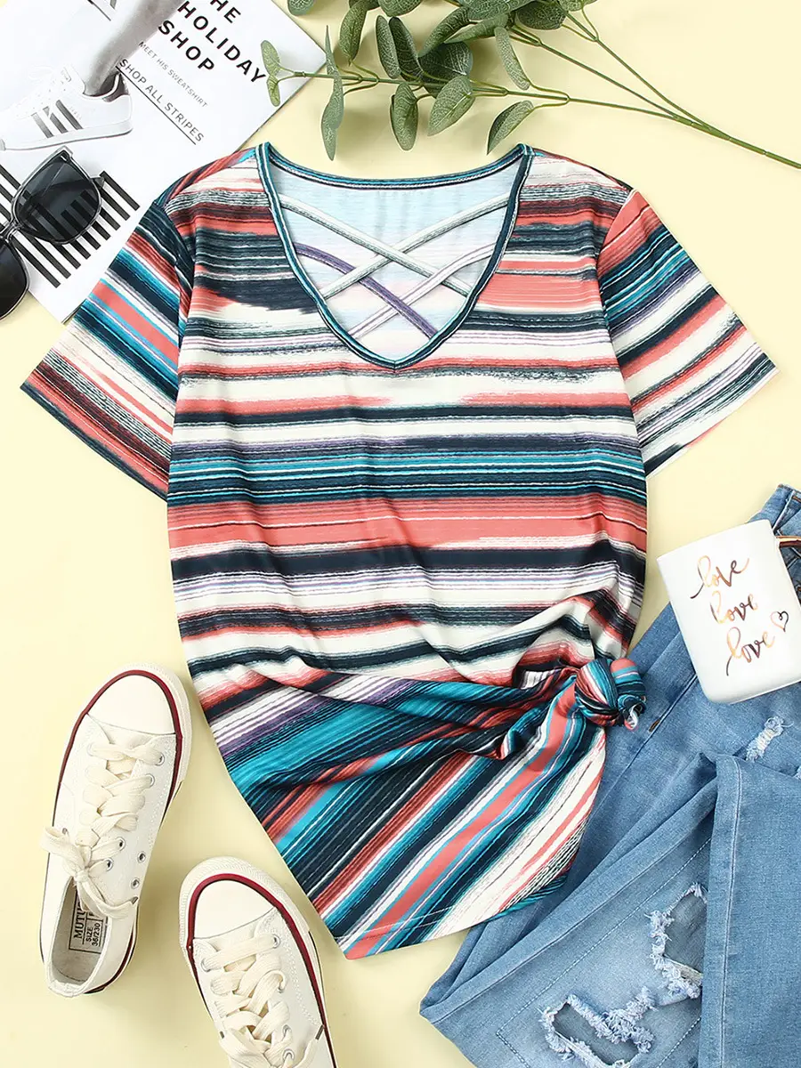 Women's Casual Striped Print Pullover Top
