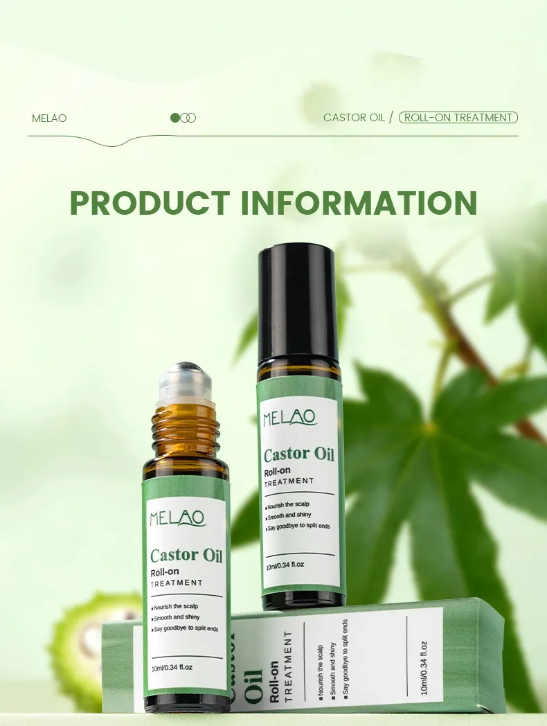 Castor Oil Roll-On Essential Oil 10ml Portable Hair Care Growth & Regeneration Serum Scalp Nourishing Oil - 10Ml