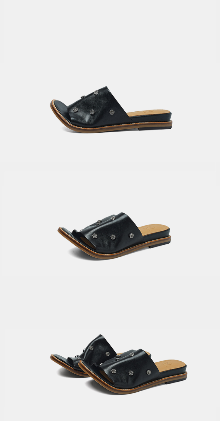 Sarah Express Leather Slide Sandals Side Profile View