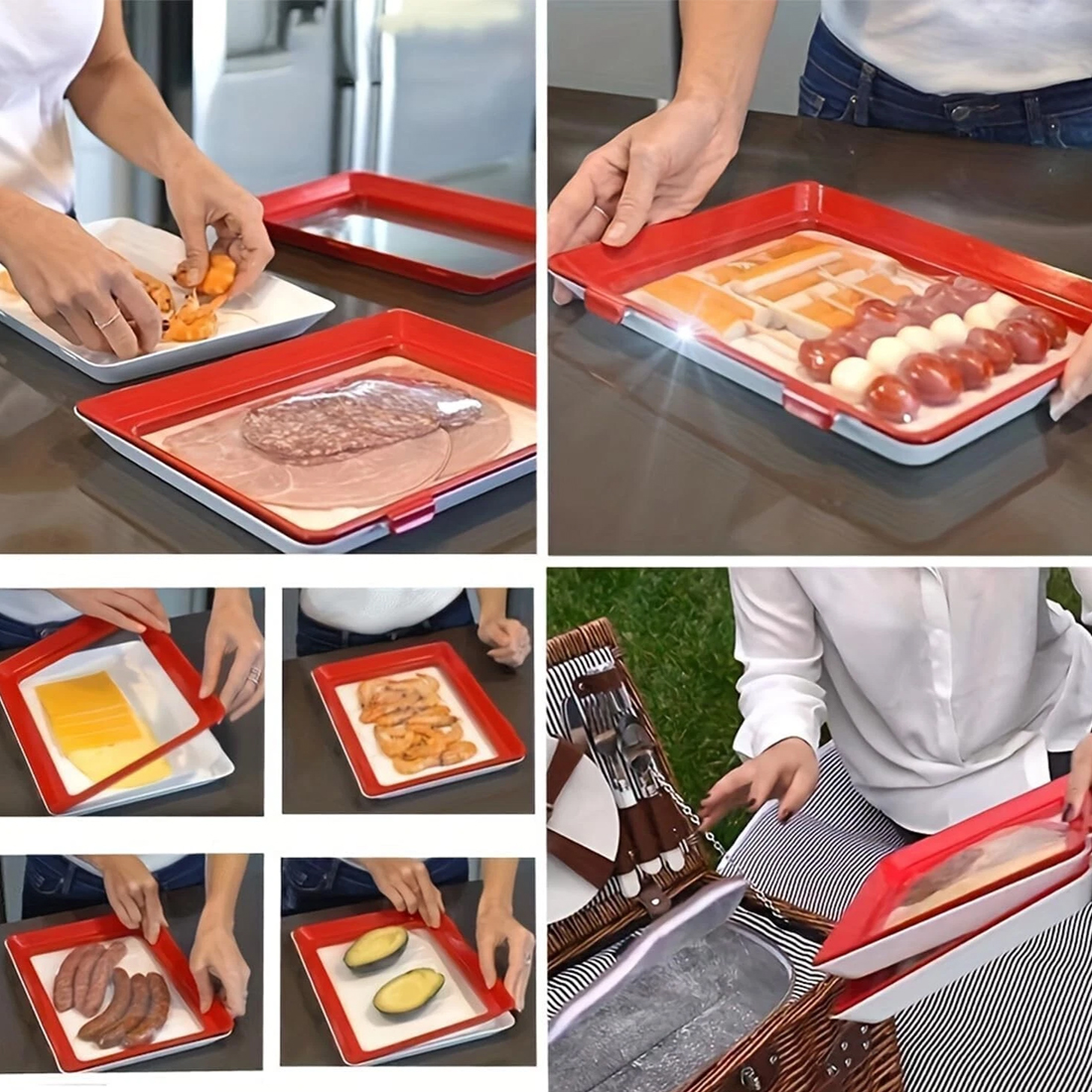 6Pc Stretch Fresh Storage Tray Vacuum Reusable And Stackable Food UK New — image 9