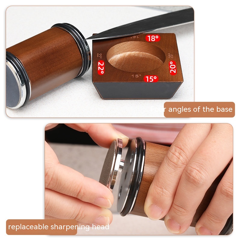 Household Kitchen Sharpening Stone Set With Wooden Roller Gold - Image 5