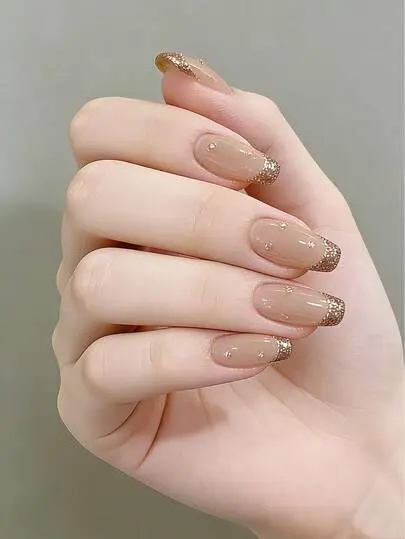 24-piece Long-style Coffin-shaped Glitter Powder French Press-style