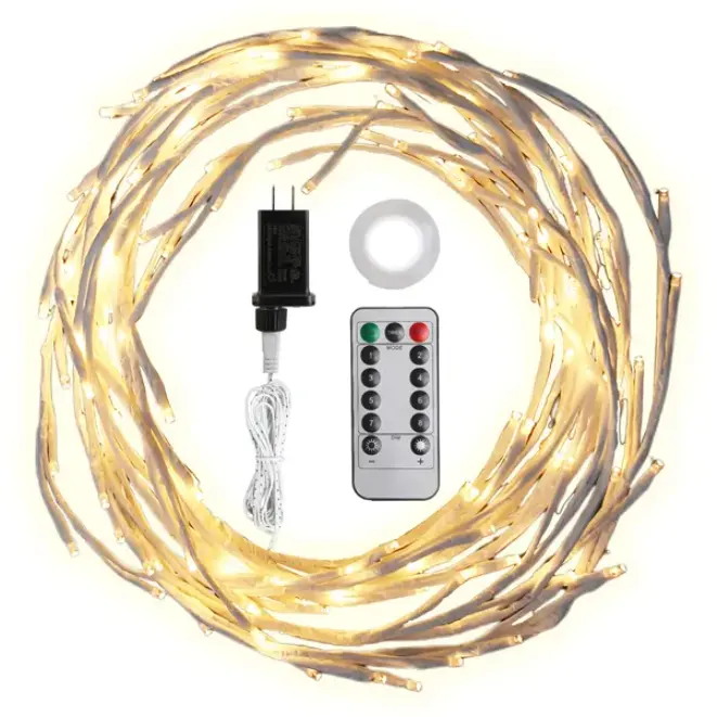 Birch Flower Wreath With Light String