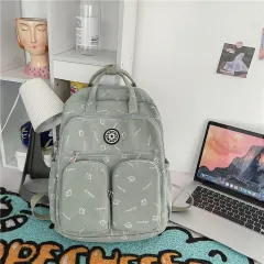 Customized Korean Harajuku Nylon Student Backpack - Green - View 1