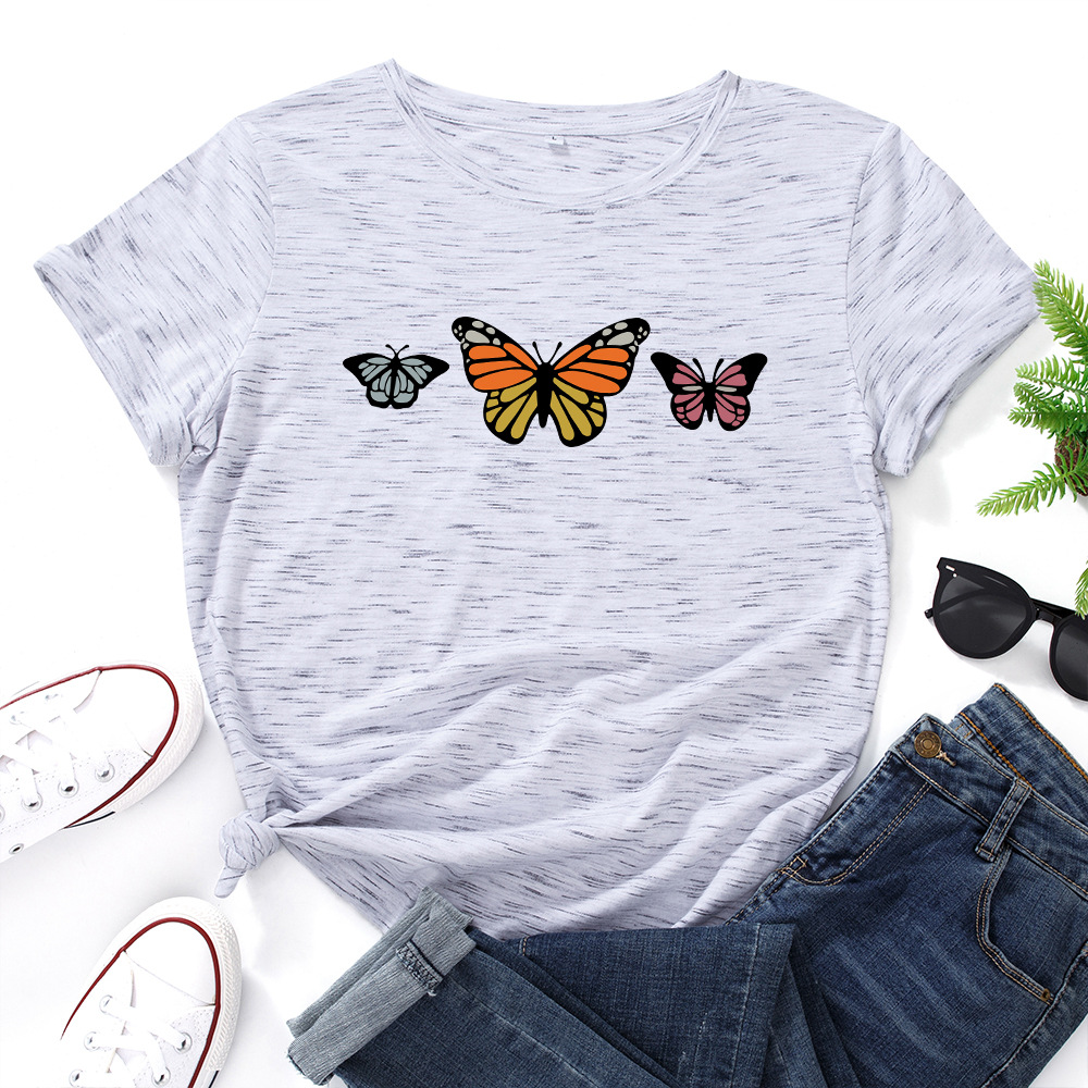 Title 3, Pure cotton loose round neck butterfly short sl...