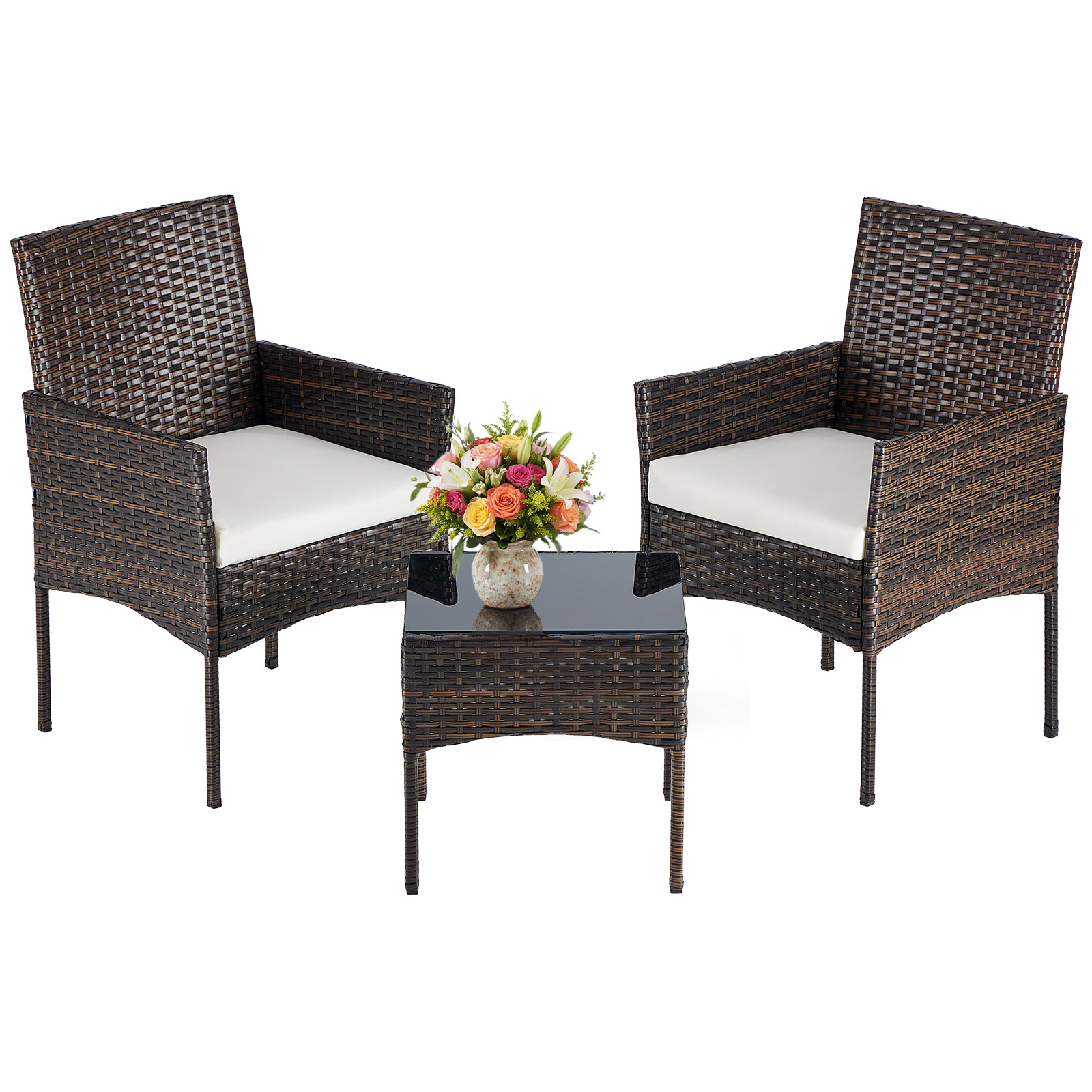 Three-piece Garden Furniture Set, Woven Outdoor Polyethylene Rattan Furniture, Equipped With A Coffee Table And Washable Cushions