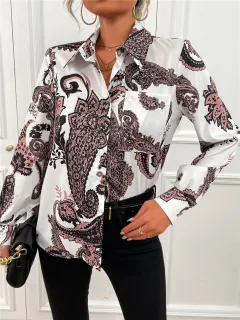 European And American Lapel Printed Shirt - Yellow Retro Flower - View 1