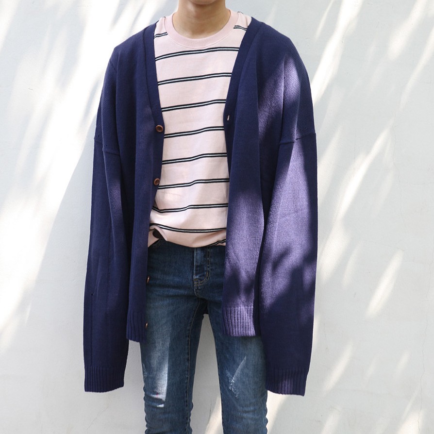 Men's Loose Fitting Solid V-neck Knitted Shirt Jacket