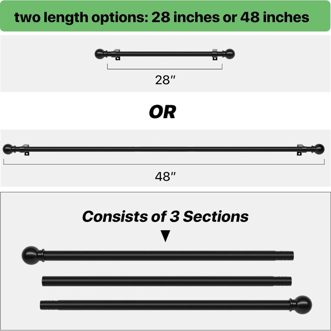 Curtain Rods For Windows 28 To 48 Inch, Black Curtain Rod Set With Brackets, Splicing Adjustable Metal Drapery Rod For Bedroom, Kitchen, Living Room, Matte Black — foto 6