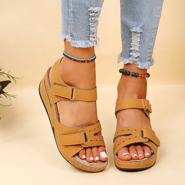 Wedge Sandals Summer Velcro Platform Shoes Women Brown - Shop at LoveMi