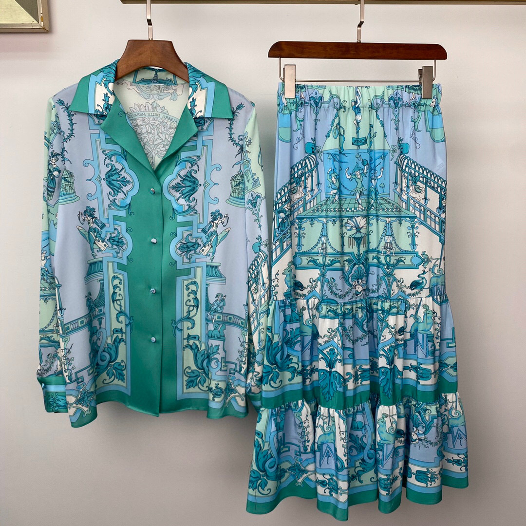 Temperament Goddess Elastic Waist Silk Print Large Swing Cake Skirt