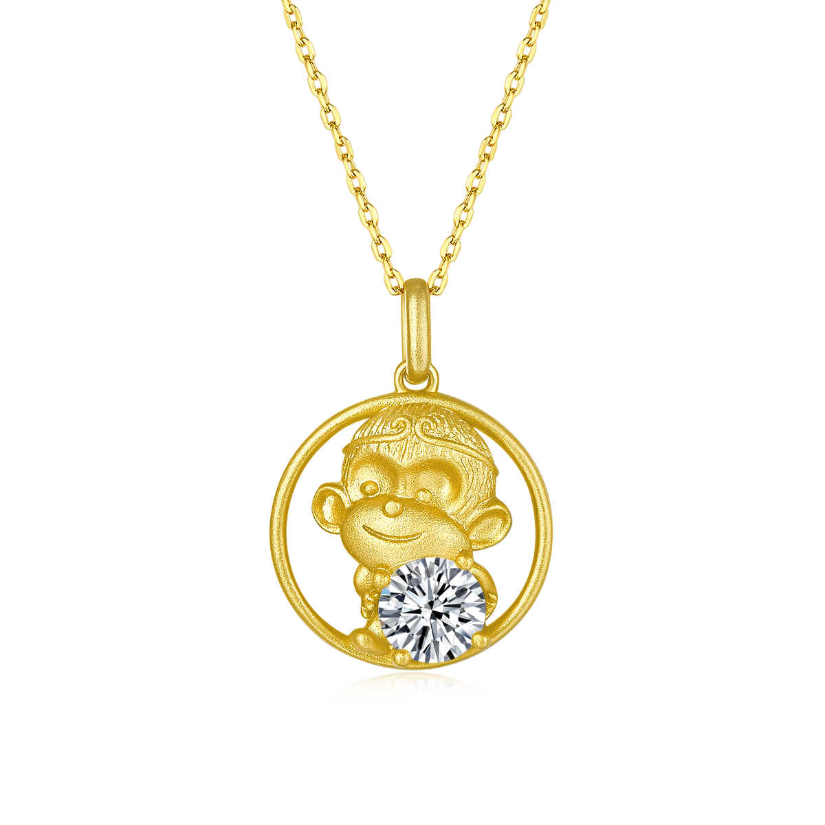 S925 Sterling Silver Gold Plated 1ct D Color VVS1 Moissanite Monkey Necklace 5.4g Chinese Zodiac Benmingnian Gift GRA Certified Gift Box