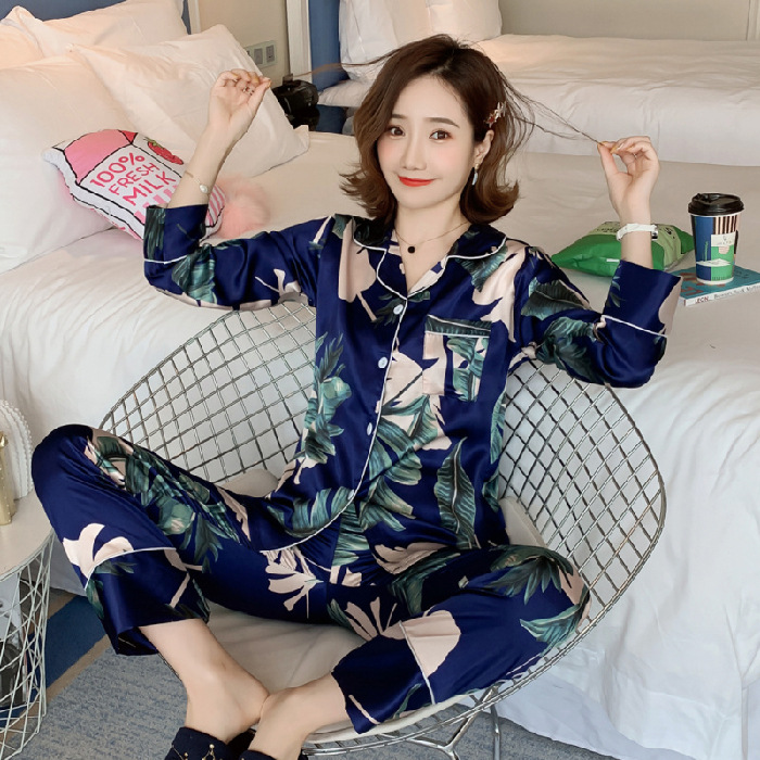 Ice Silk Pajamas Long-sleeved Thin Home Service Cartoon Cute Loose