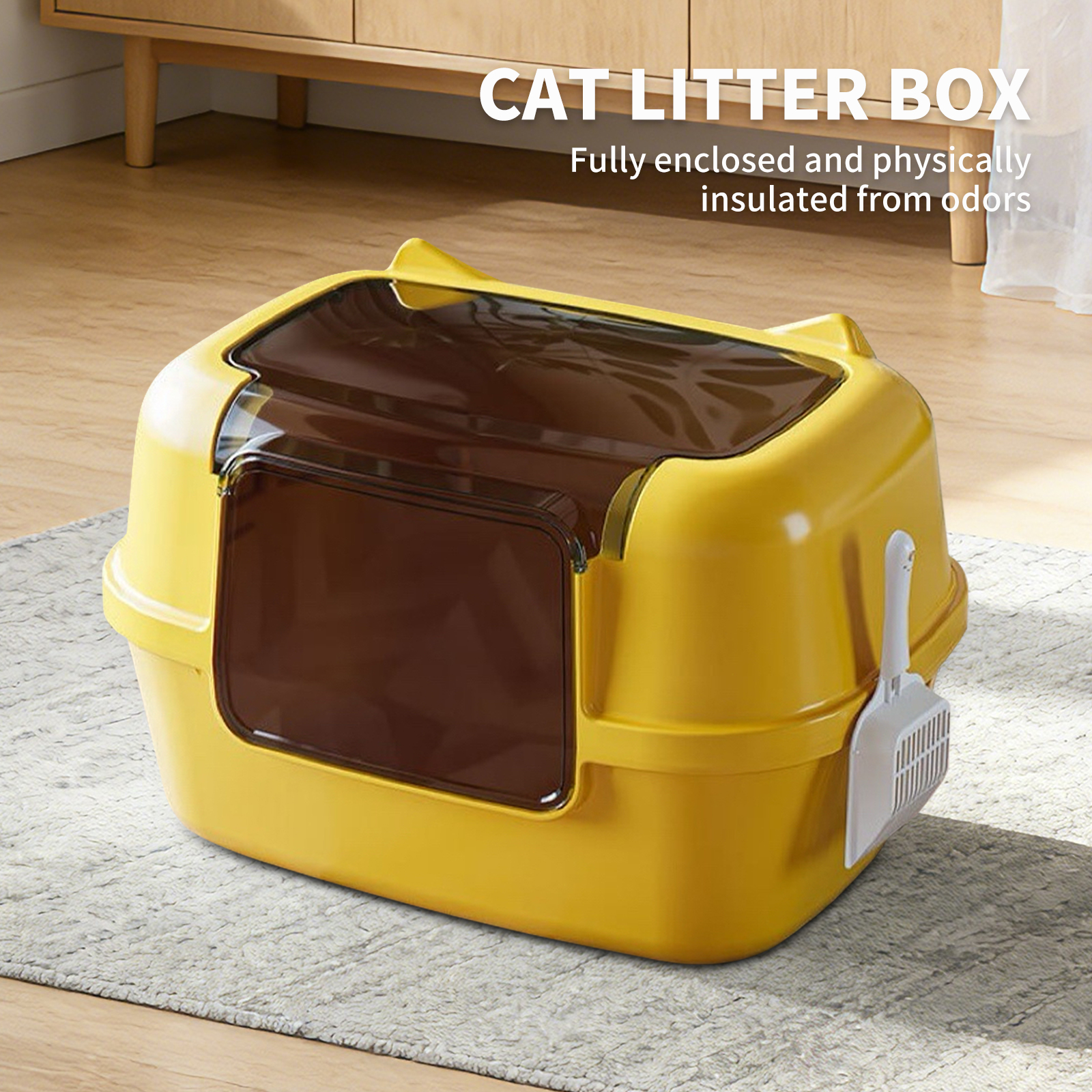 Extra Large Cat Ear Fully Enclosed Cat Litter Box, With Free Scoop & Litter Mat, Anti-Splash & Anti-Tracking Odor Locking, For Large Cats & Multi-Cat Households
