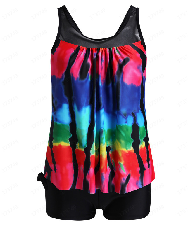 Mesh-paneled Tank Top And Shorts Two-piece Swimsuit