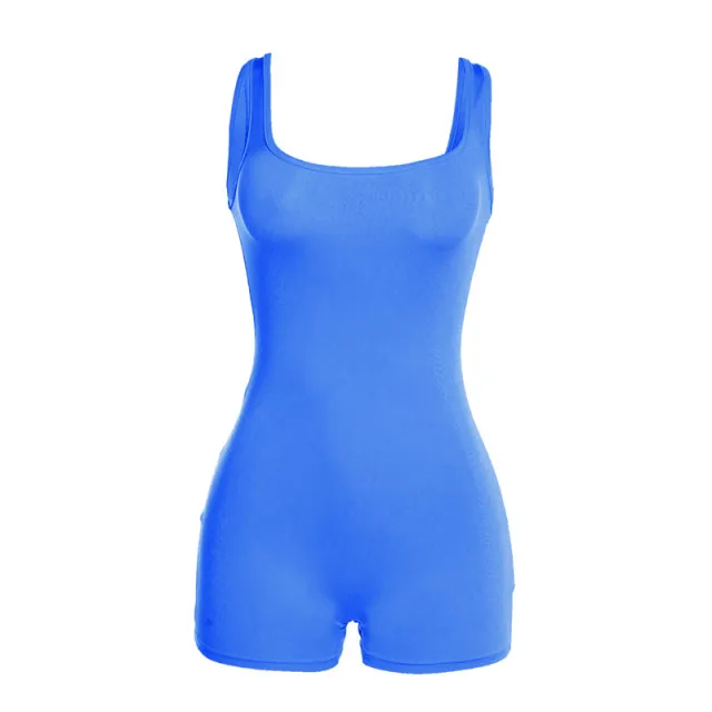 Women's Fashion One Line Neck Slim Fit Wrap Hip Casual Jumpsuit Blue - Shop at LoveMi