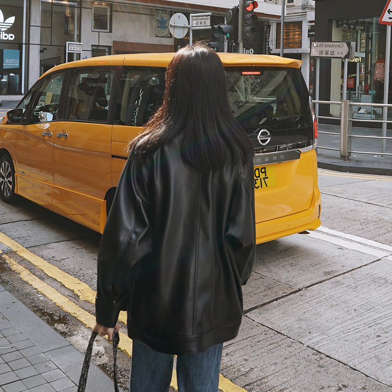 Women's Casual Leather Jacket Motorcycle Wear Loose Coat