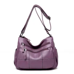 Women's Shoulder Leather Mother Bag Soft - Purple - View 1