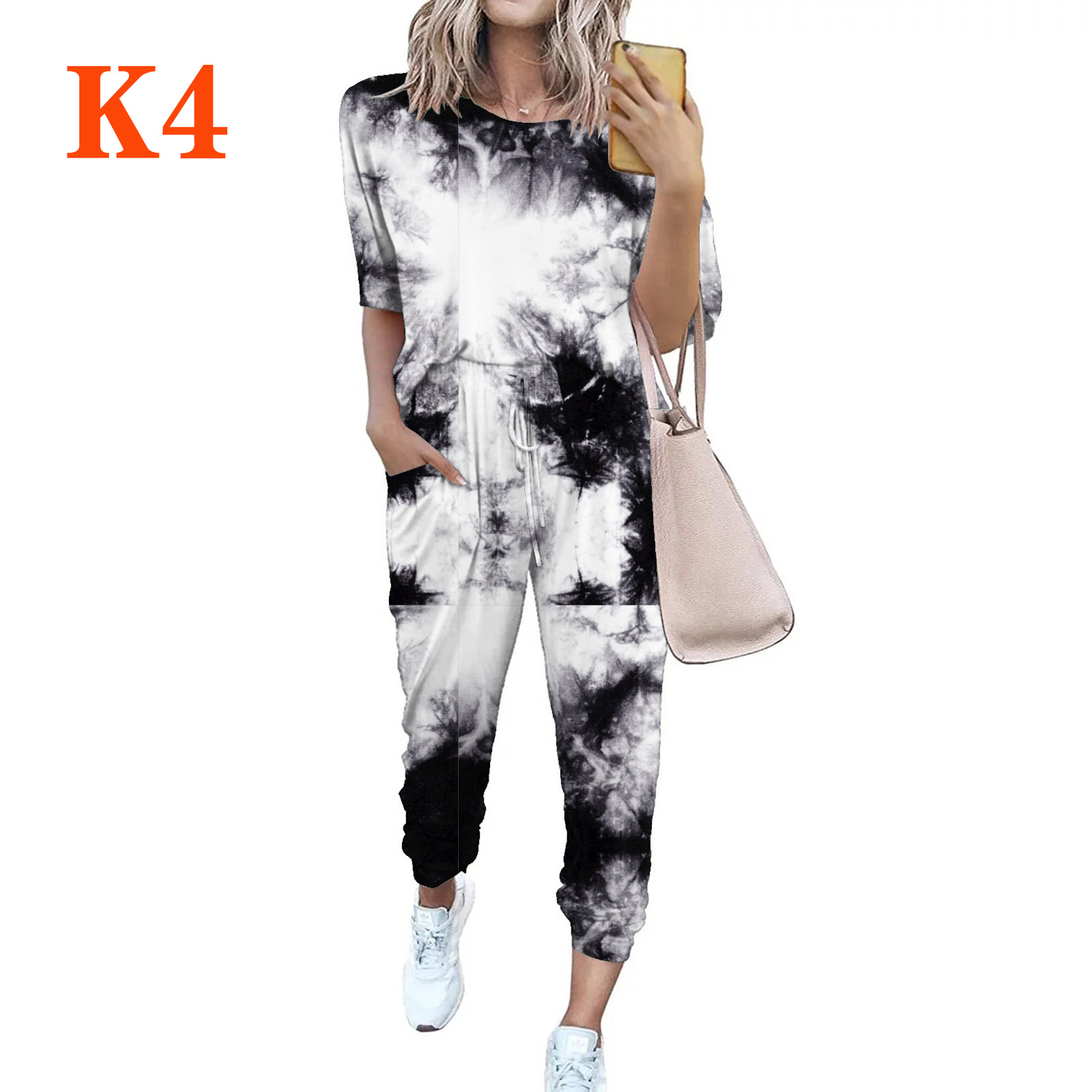 Loose Printed Short Sleeve Casual Suit