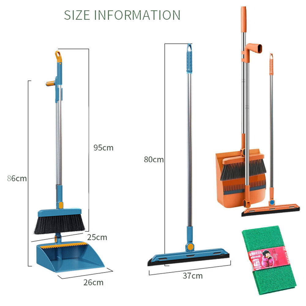 Long Handled Dustpan And Brush Set Strong Metal Handle Dust Pan & Broom Sweeper