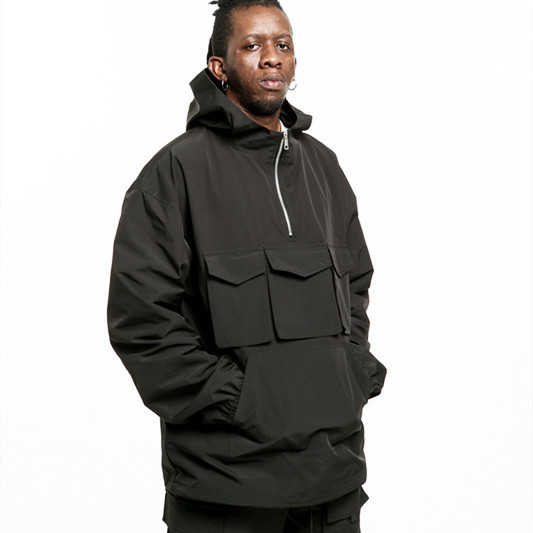 Multi-pocket Pullover Half-zip Hooded Jacket