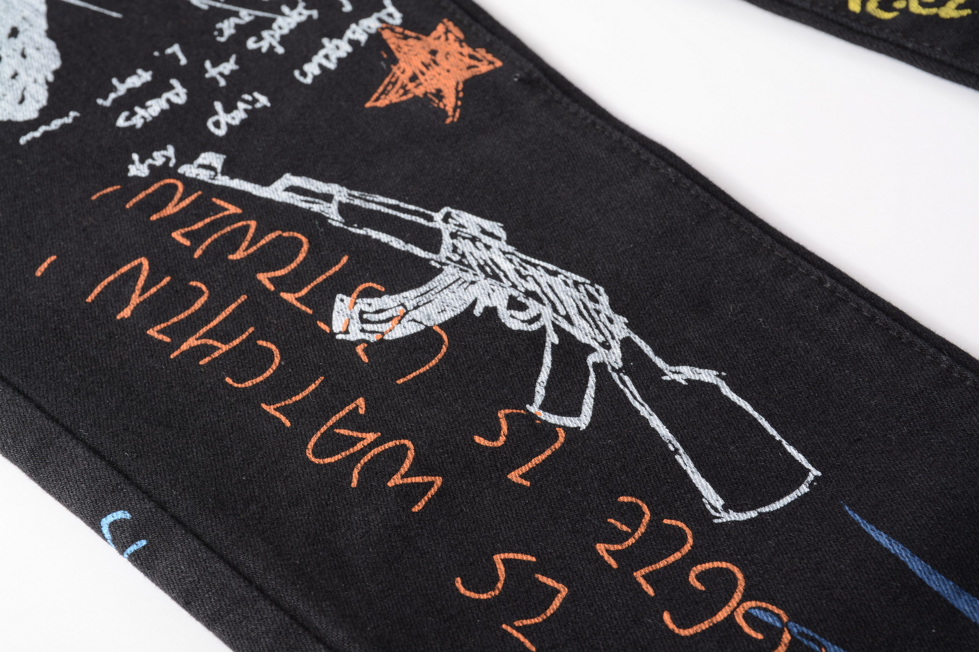 High Street Men's Stretch Slim 3D Color Printing Black White Trousers