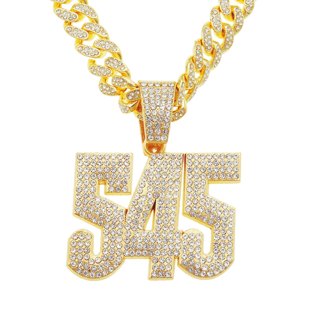 Hip-hop Full Diamond Three-dimensional Number Pendant Necklace For Men